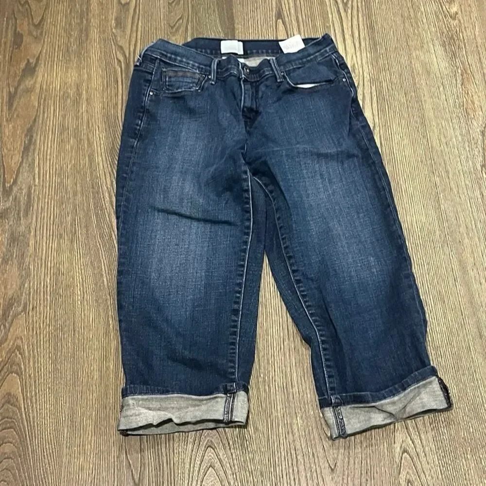 Levi's Womens 515 Cuffed Denim Capris Jeans Mid Rise Stretch Dark Wash Blue Sz 4